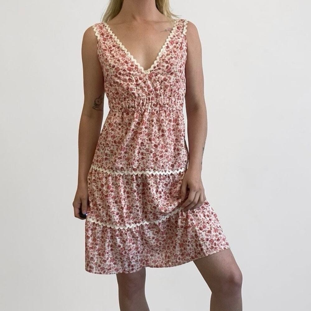 Beachsissi Pink Floral Tiered Mini Dress